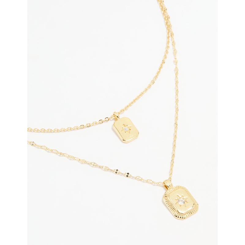 Gold Plated Cubic Zirconia Celestial Layered Necklace