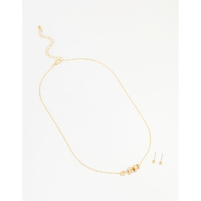 Gold Plated Cubic Zirconia Rondell Pendant Necklace & Earrings Set