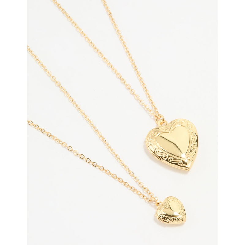 Gold Plated Heart Pendant Necklaces 2-Pack