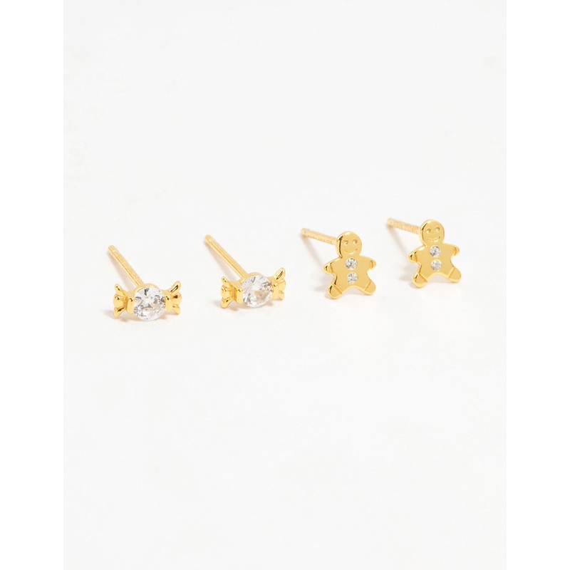 Gold Plated Sterling Silver Xmas Stud Earrings 2-Pack