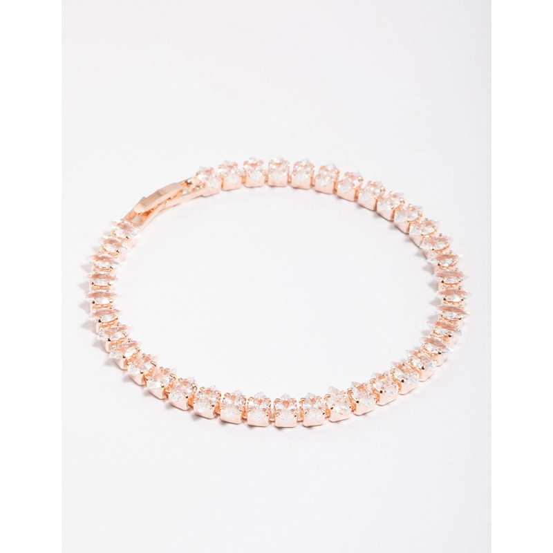 Rose Gold Cubic Zirconia Navette Tennis Bracelet