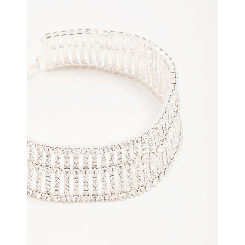 Silver Diamante Stacked Cupchain Choker Necklace
