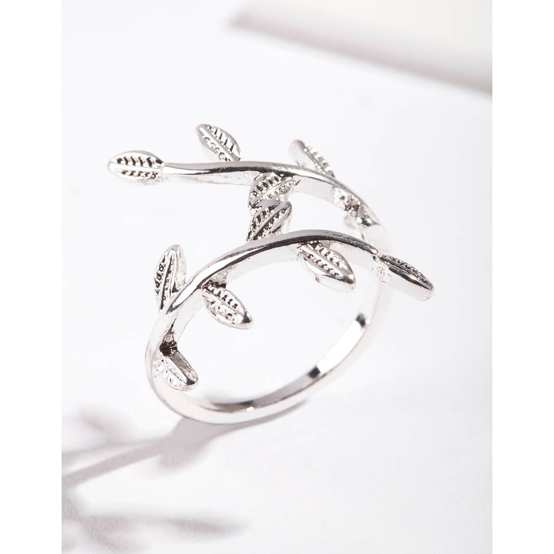 Silver Leaf Double Band Ring|SM|ML