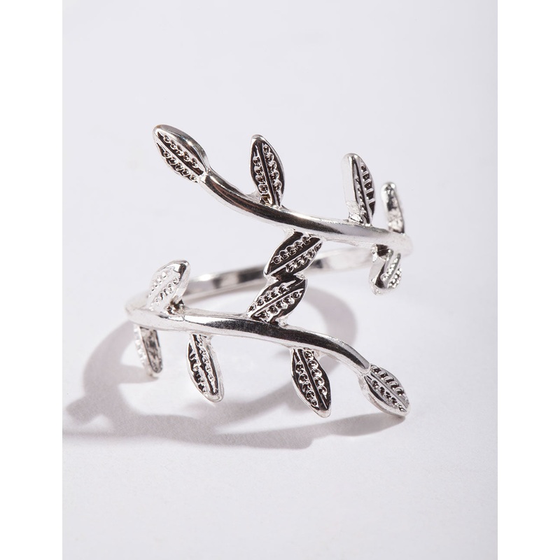 Silver Leaf Double Band Ring|SM|ML