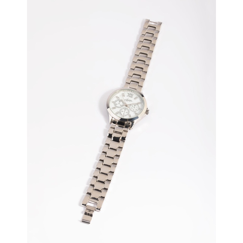 Silver Marble Diamante Watch