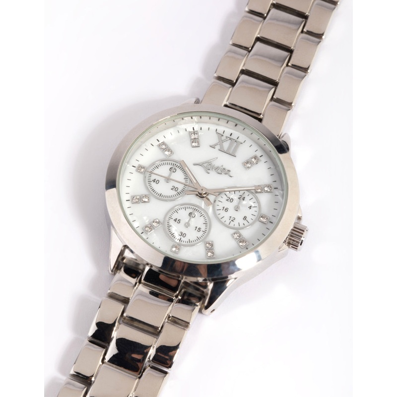 Silver Marble Diamante Watch