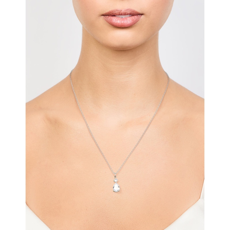 Waterproof Stainless Steel Cubic Zirconia Pear Pendant Necklace