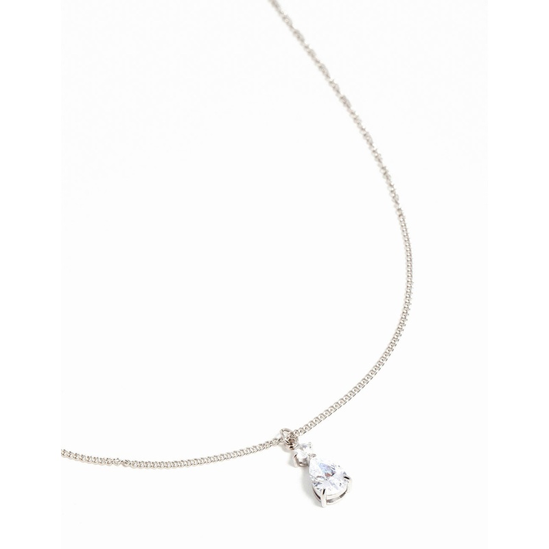 Waterproof Stainless Steel Cubic Zirconia Pear Pendant Necklace
