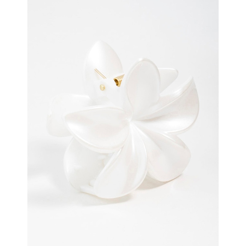 White Frangipani Flower Claw Clip