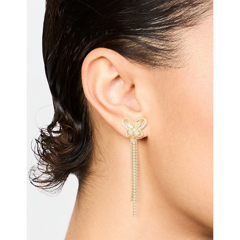 Gold Plated Cubic Zirconia Butterfly Drop Earrings