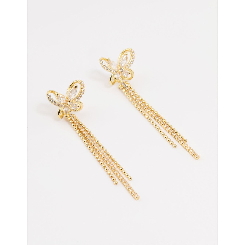 Gold Plated Cubic Zirconia Butterfly Drop Earrings