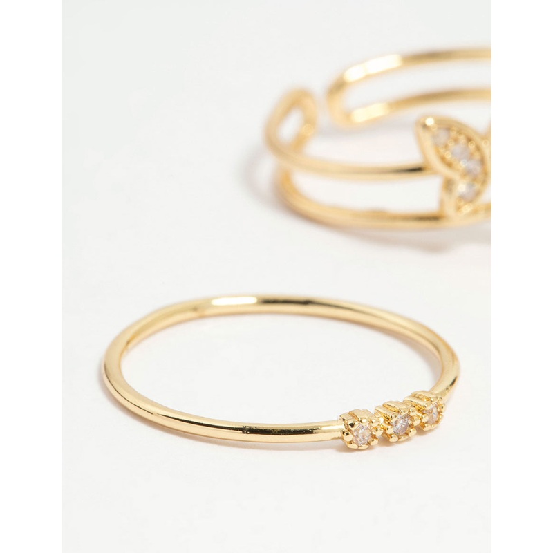 Gold Plated Cubic Zirconia Butterfly Rings 3-Pack