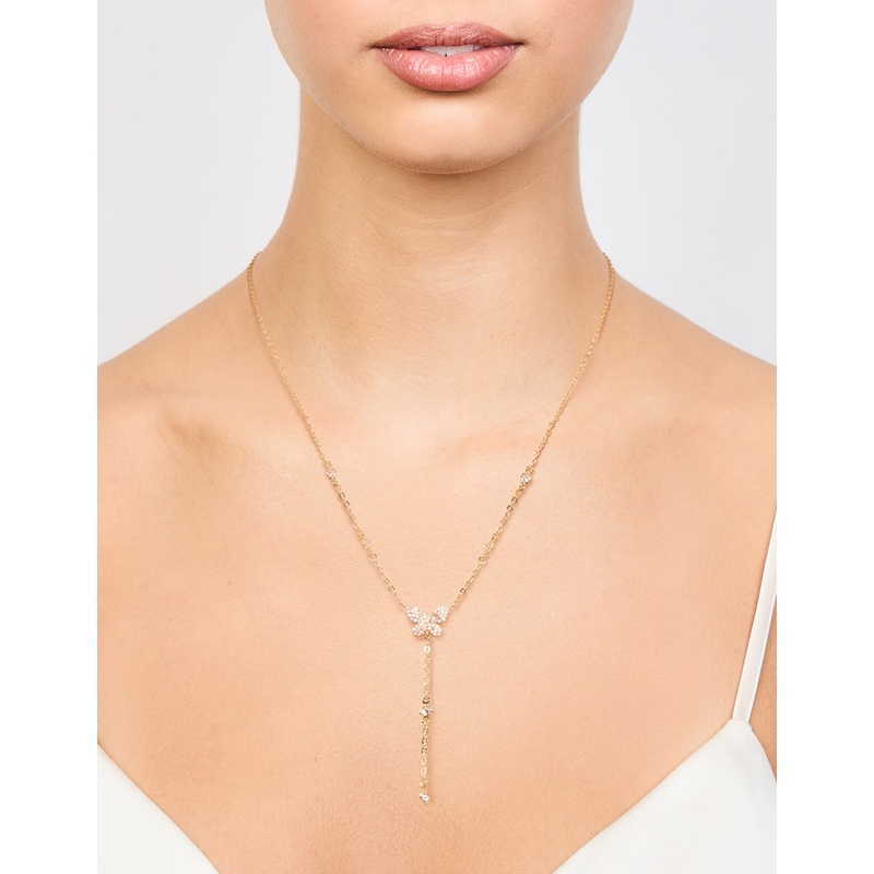 Gold Plated Cubic Zirconia Butterfly Y-Necklace