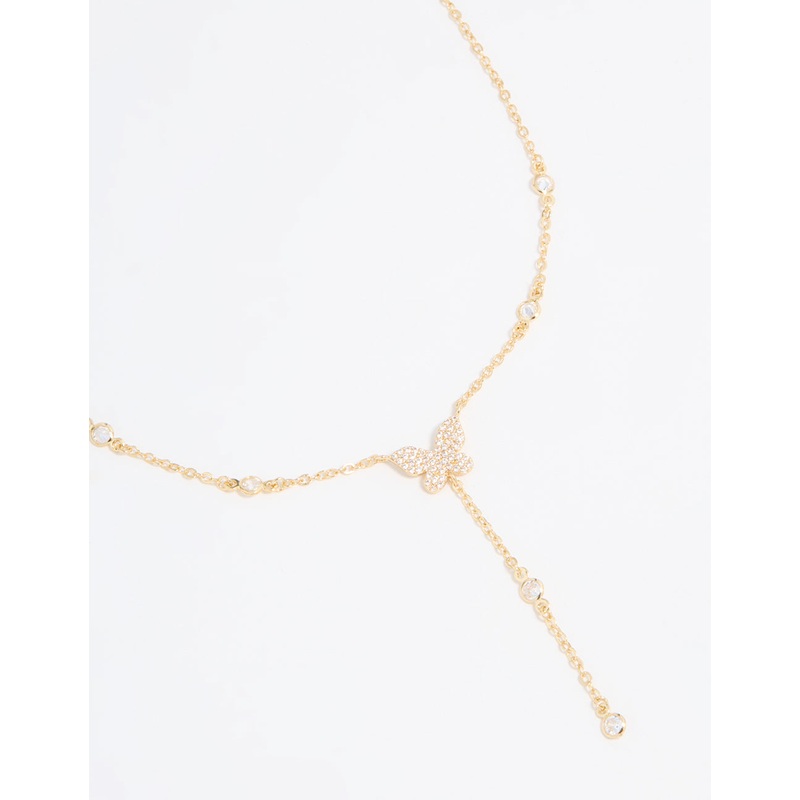 Gold Plated Cubic Zirconia Butterfly Y-Necklace