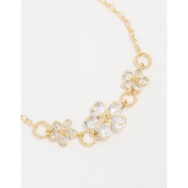 Gold Plated Cubic Zirconia Flower Station Bracelet
