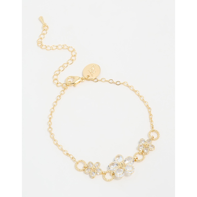Gold Plated Cubic Zirconia Flower Station Bracelet