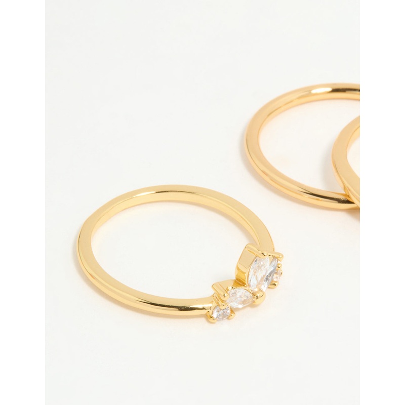 Gold Plated Cubic Zirconia Leaf Marquise Rings 4-Pack
