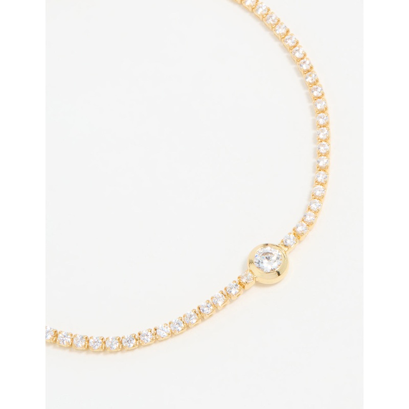 Gold Plated Cubic Zirconia Pave & Round Stone Bracelet
