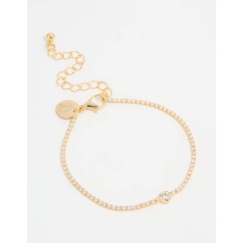 Gold Plated Cubic Zirconia Pave & Round Stone Bracelet