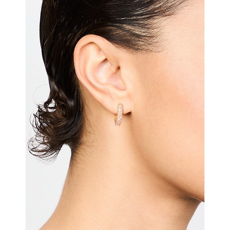 Gold Plated Diamante Baguette Pave Hoop Earrings