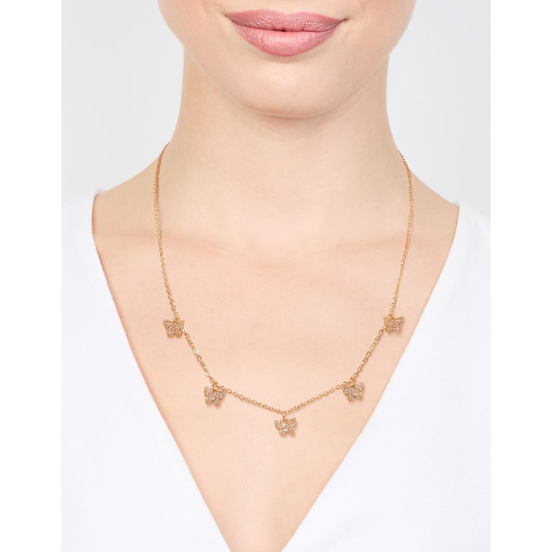 Gold Plated Diamante Butterfly Dainty Charm Necklace