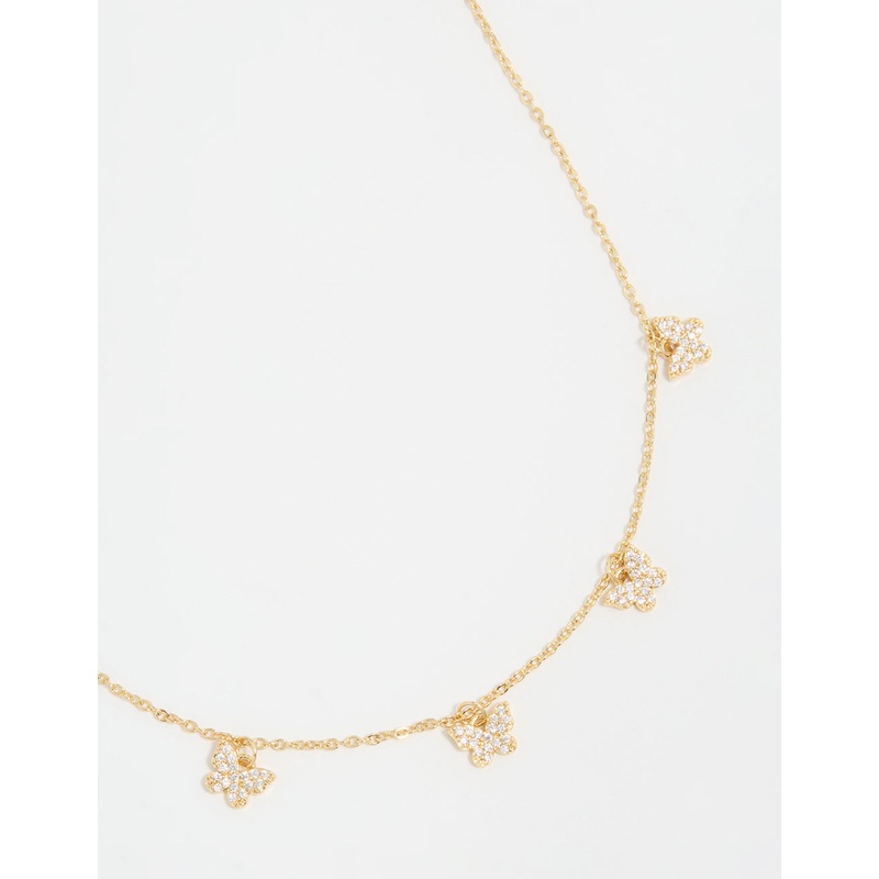 Gold Plated Diamante Butterfly Dainty Charm Necklace