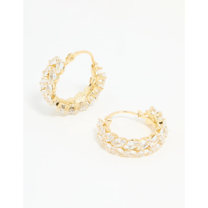 Gold Plated Diamante Marquise Herringbone Hoop Earrings