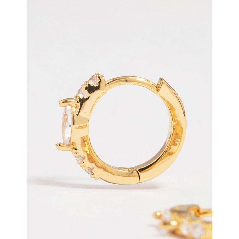 Gold Plated Diamante Marquise Pave Huggie Earrings