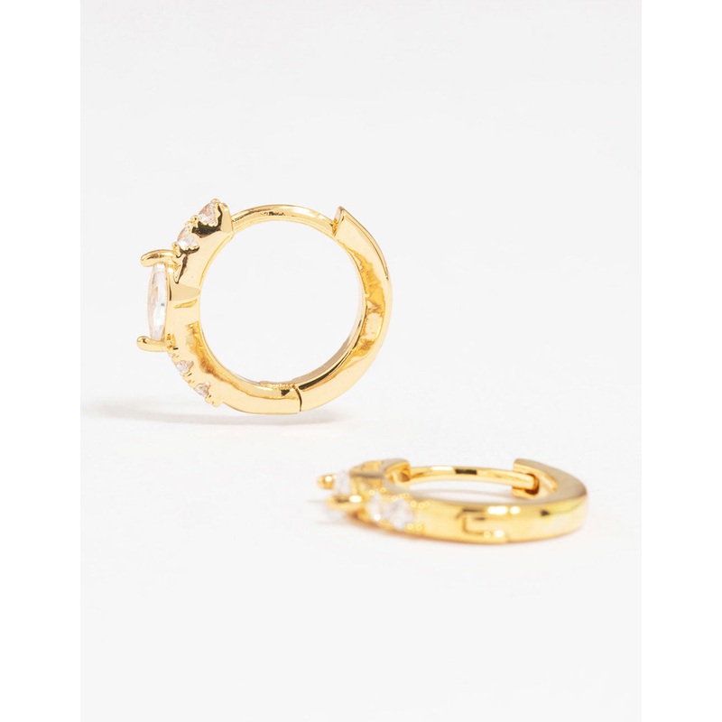 Gold Plated Diamante Marquise Pave Huggie Earrings