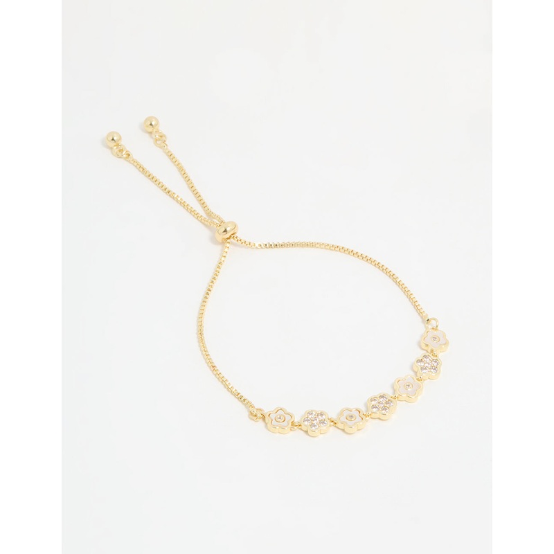Gold Plated Multi Mini Flower Toggle Bracelet