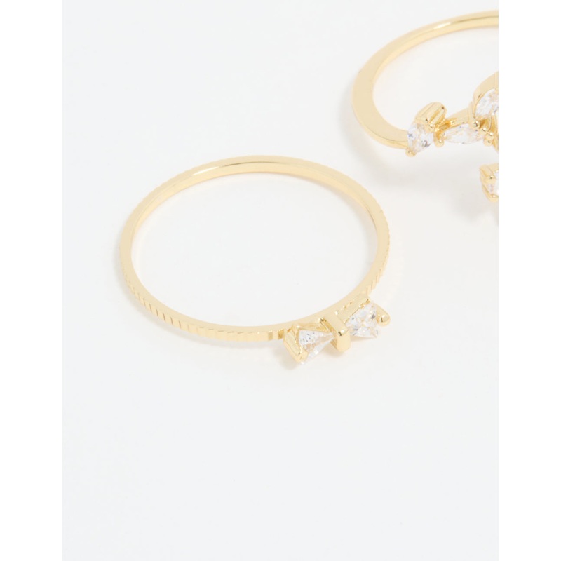 Gold Plated Pearl Flower & Bow Rings 3-Pack