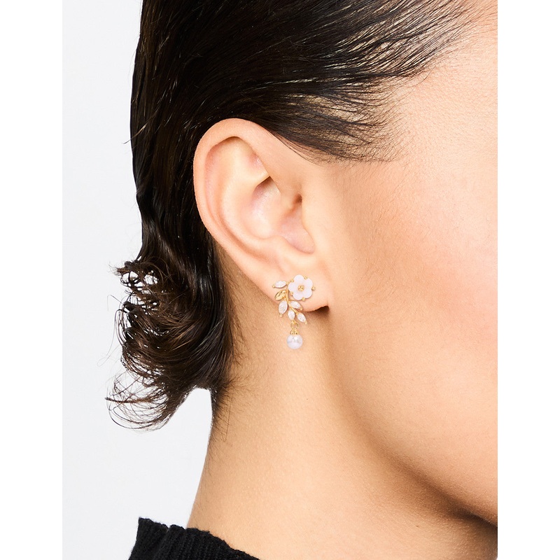 Gold Plated Pearl Flower Drop Earrings