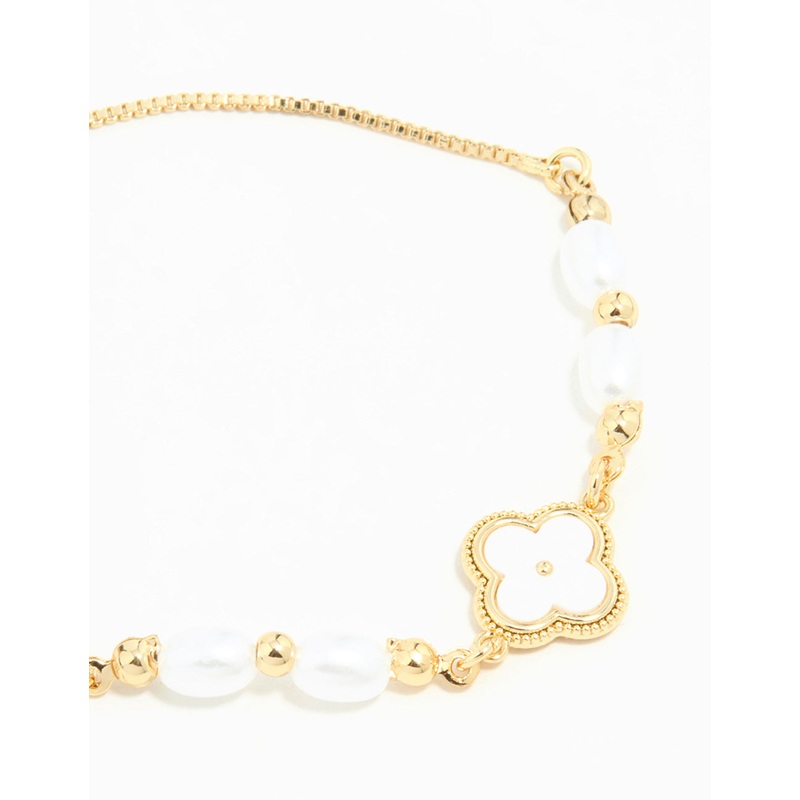 Gold Plated Pearl Flower Toggle Bracelet