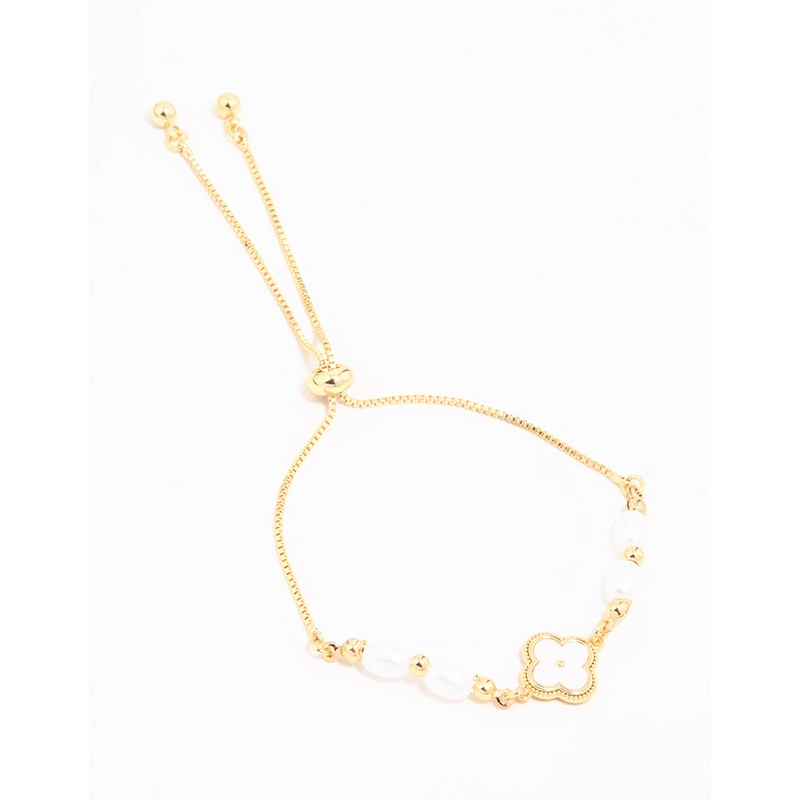 Gold Plated Pearl Flower Toggle Bracelet