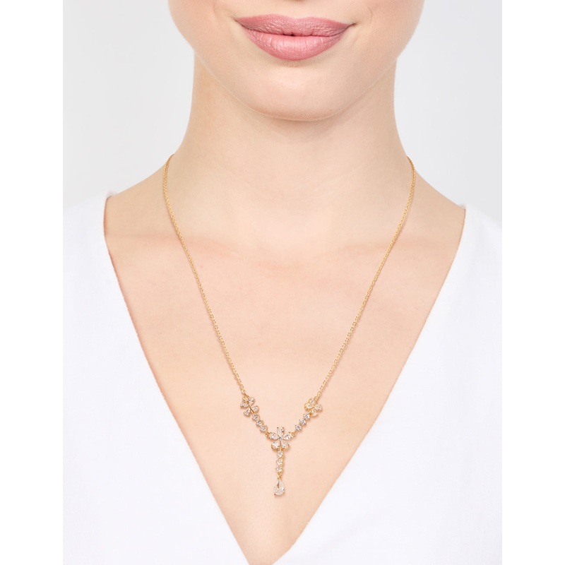 Gold Plated Pearl Flower Trio Y-Necklace