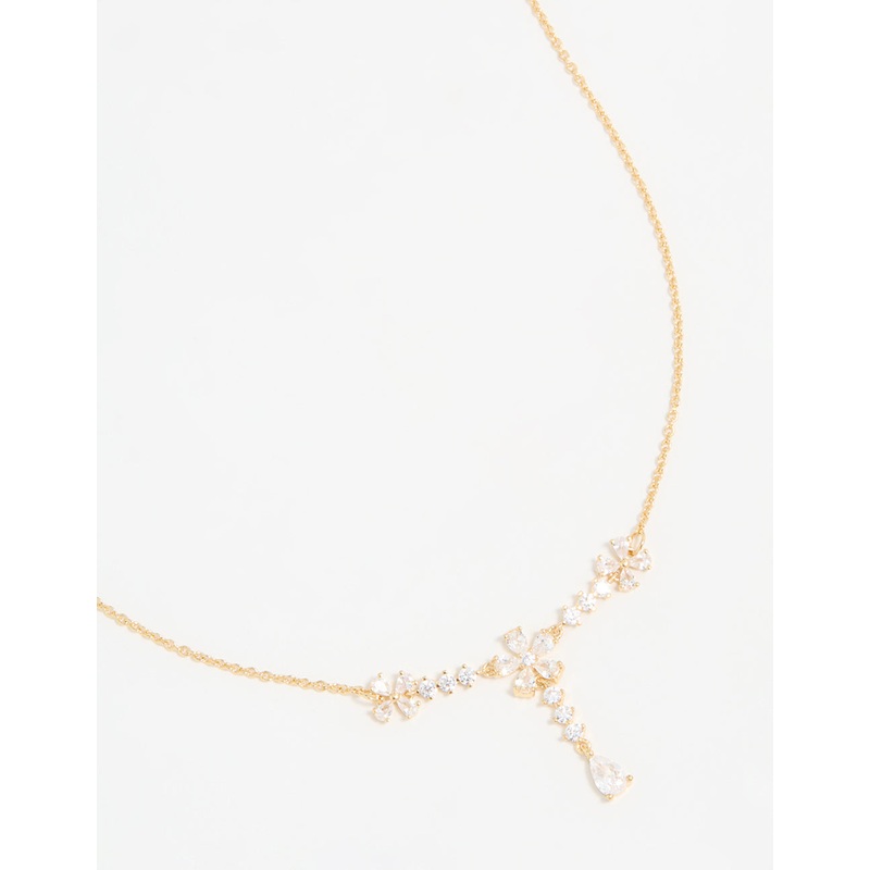 Gold Plated Pearl Flower Trio Y-Necklace