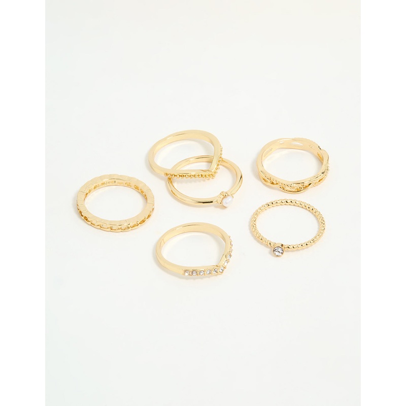 Gold Plated Twist & Dip Rings 6-Pack