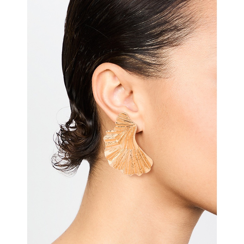 Gold Textured Metal Fan Drop Earrings