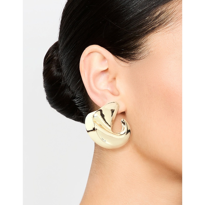 Gold Twisted Large Stud Earrings