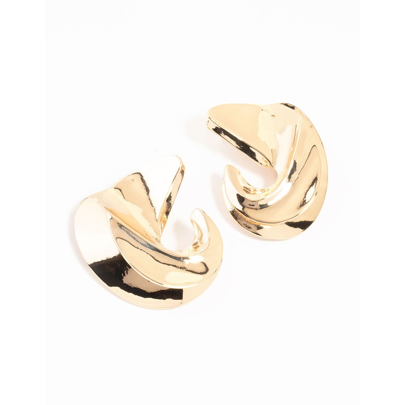 Gold Twisted Large Stud Earrings