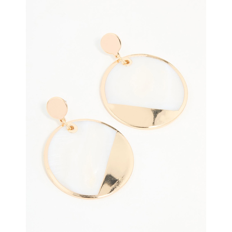 Gold & White Genuine Shell Effect Drop Earrings