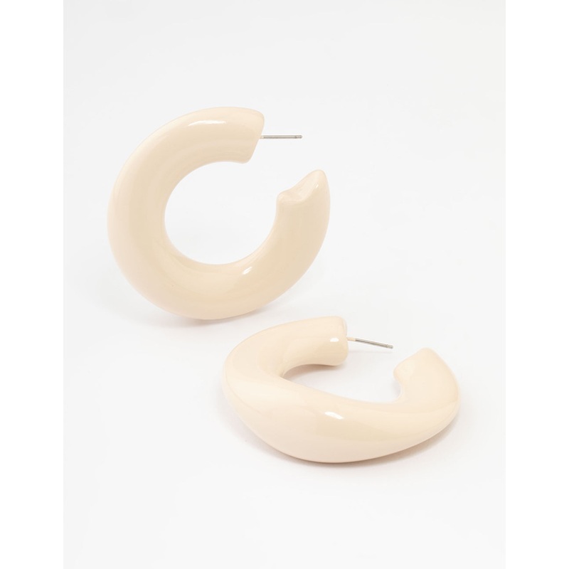 Cream Acrylic Organic Medium Hoop Earrings