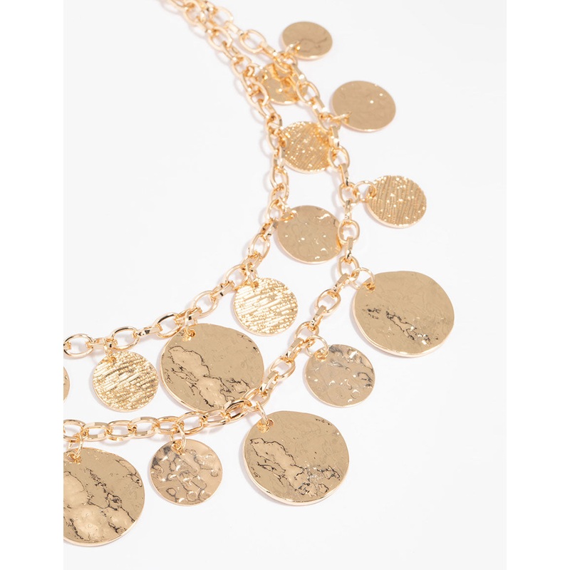 Gold Molten Disc Layered Necklace