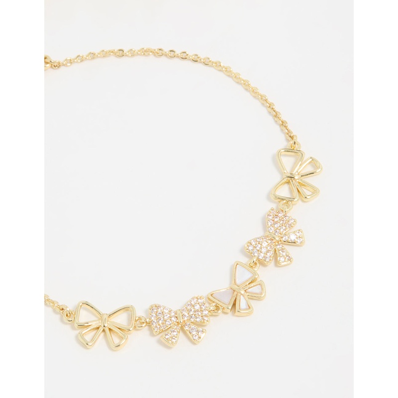 Gold Plated Cubic Zirconia Bows Bracelet