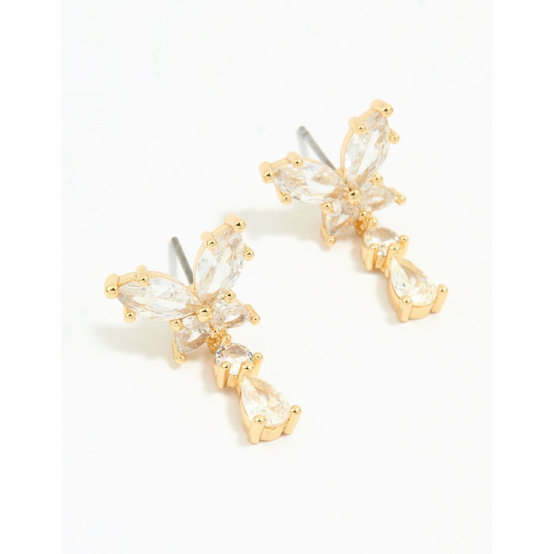 Gold Plated Cubic Zirconia Butterfly Teardrop Earrings