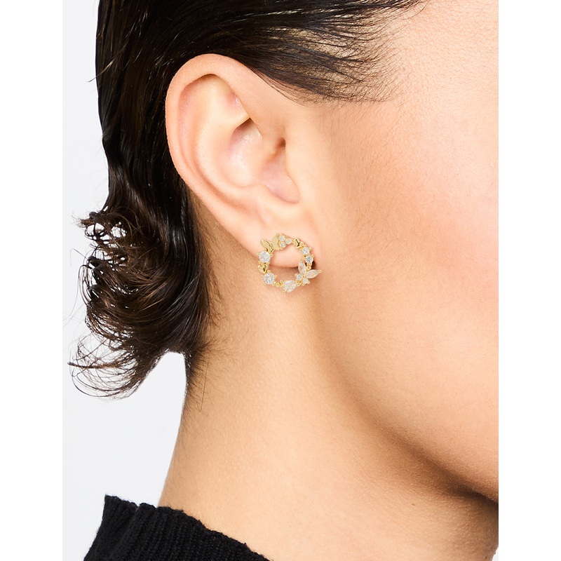 Gold Plated Cubic Zirconia Butterfly Wreath Stud Earrings