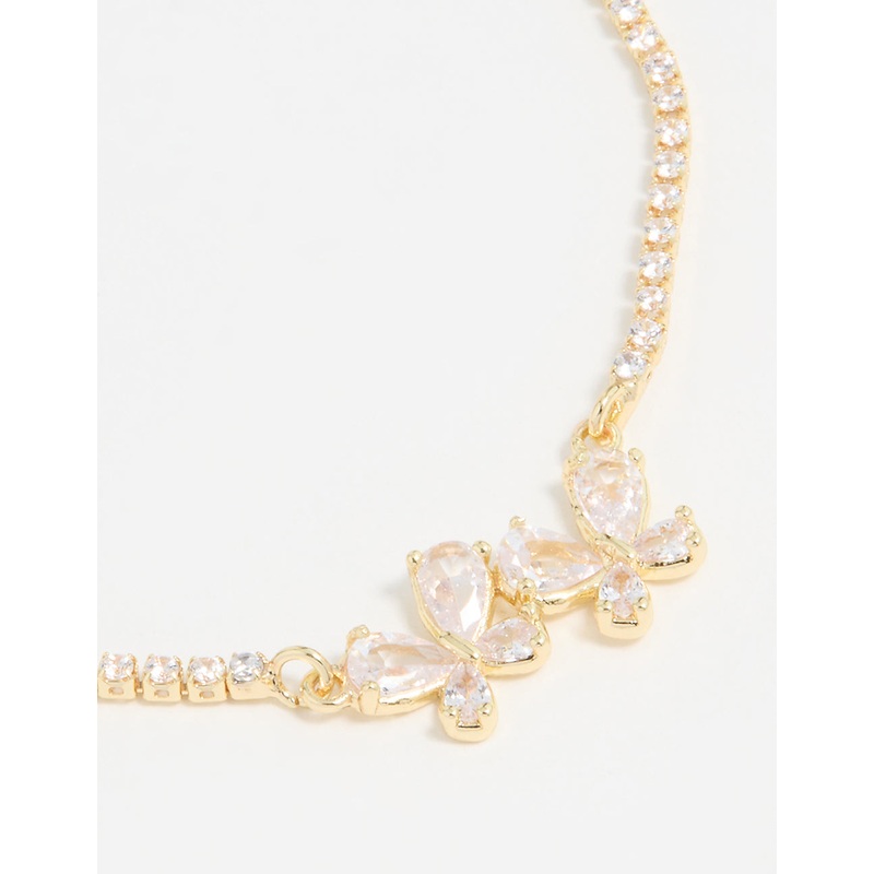 Gold Plated Cubic Zirconia Double Butterfly Toggle Bracelet