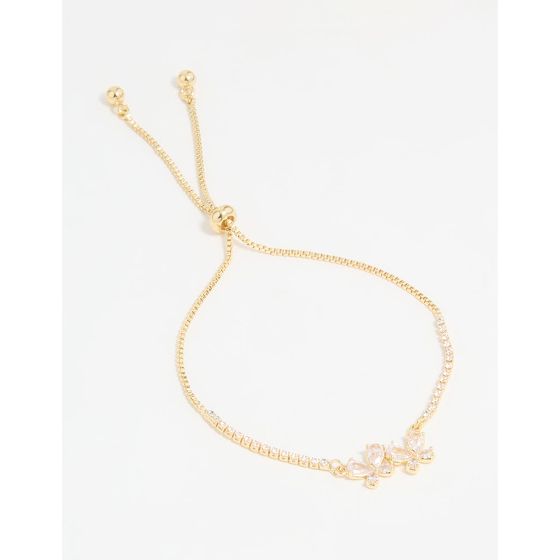 Gold Plated Cubic Zirconia Double Butterfly Toggle Bracelet