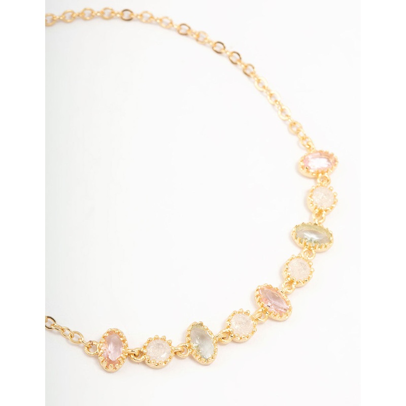 Gold Plated Cubic Zirconia Oval & Round Toggle Bracelet