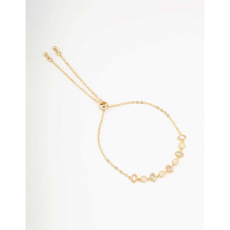 Gold Plated Cubic Zirconia Oval & Round Toggle Bracelet